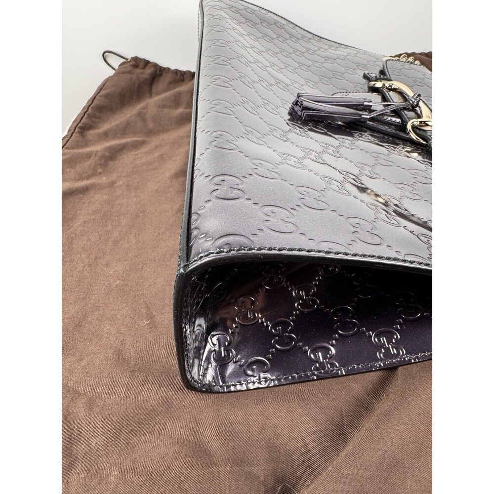Gucci Emily Chain Flap Shoulder Bag Guccissima Purple Patent Leather Large - Picture 12 of 16